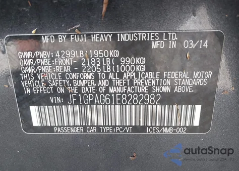 2014 Subaru Impreza 2.0I Limited from USA, damaged, VIN JF1GPAG61E8282982